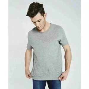 AG ADRIANO GOLDSHMIED RAMSEY COTTON JERSEY DESTROYED T SHIRT HEATHER GREY RIPPED